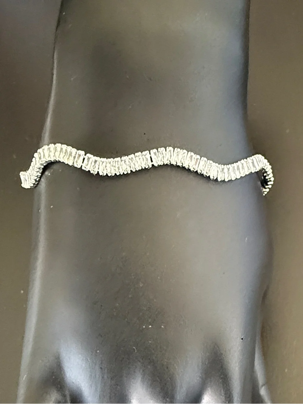 Silver Wave Tennis Bracelet 7.5” AAA CZ Stainless Steel Adjustable Clasp